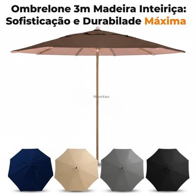 Guarda Sol Ombrelone Madeira 3m Com Proteção Uv Para Piscina Jardim Marrom