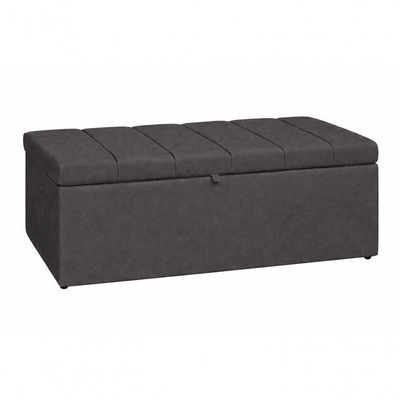 Recamier Calçadeira Baú Carla Para Quarto Cama Casal 140 Cm Suede Grafite Eli Móveis E Decoração