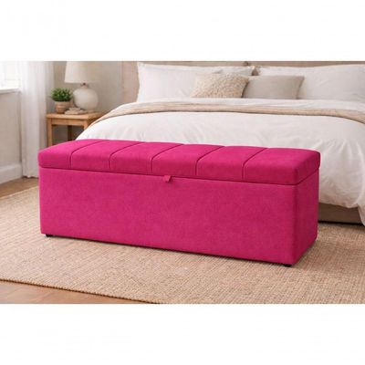 Recamier Calçadeira Baú Carla Para Quarto Cama Casal 140 Cm Suede Rosa Pink Eli Móveis E Decoração