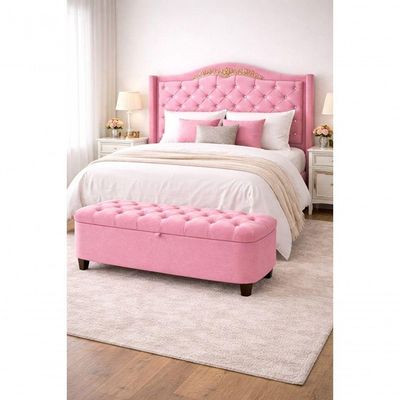 Kit De Quarto Lisboa Cabeceira De Cama Box E Calçadeira Baú Casal 140 Cm Suede Rosa Eli Móveis E Decoração