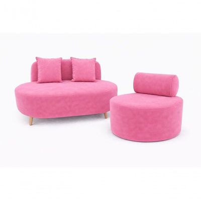 Kit Sofá Orgânico Feijão Para Sala Quarto 115 Cm 02 Almofadas E Poltrona Orgânica Decorativa Flora Veludo Rosa Do Lar