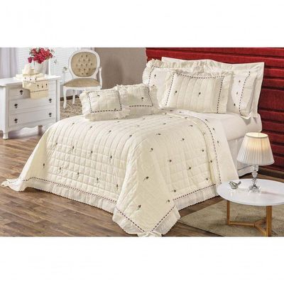 Kit Cobre Leito Felicitá Casal Queen 9 Peças Percal 200 Fios 100% Algodão Bordado - Branco