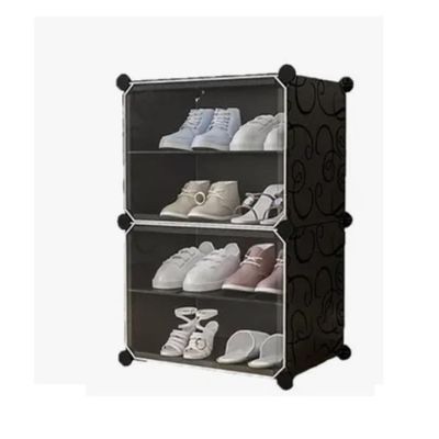 Sapateira Preta Desmontavel 4 Prateleiras Multifuncional Para Roupas E Brinquedos