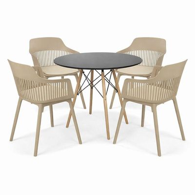 Conjunto De Jantar Mesa Eiffel 120cm Preto + 4 Cadeiras Marcela Nude