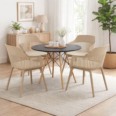 Conjunto De Jantar Mesa Eiffel 120cm Preto + 4 Cadeiras Marcela Nude