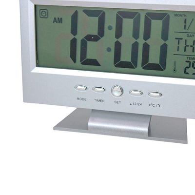 Relógio De Mesa Digital Multifunciona Lcd Led Despertador Termômetro - prateado