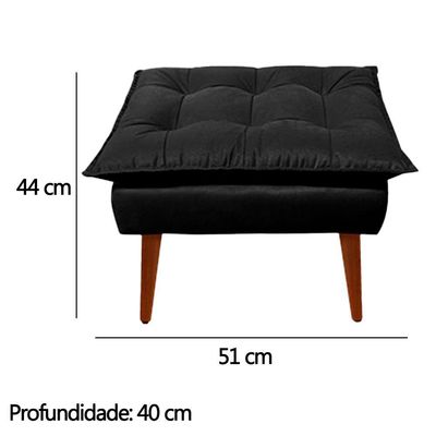Kit Poltrona Decorativa Namoradeira 2 Puffs Opala E 2 Almofadas Suede - Lm Decor Preto