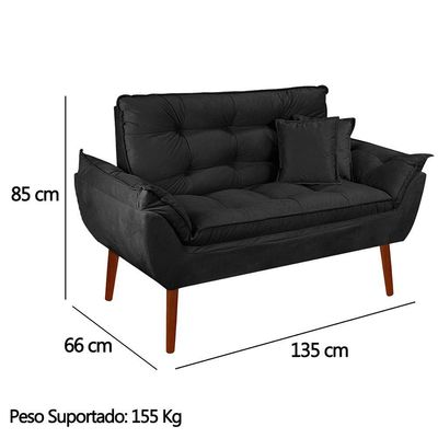 Kit Poltrona Decorativa Namoradeira 2 Puffs Opala E 2 Almofadas Suede - Lm Decor Preto