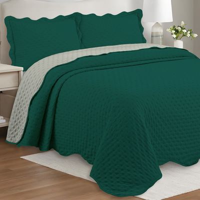 Kit Cobre Leito Colcha Colour Queen 3 Peças Percal 300 Fios Dupla Face - Verde Petróleo - 100% Poliéster