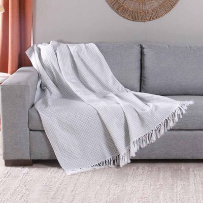 Manta Xale Ranna C/ Franja 2,10m x 1,35m Sofá Cama Tecido Jacquard 01 Peça - Cinza - 60% Algodão/ 40% Poliéster
