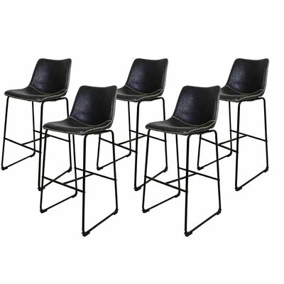 Kit 5 Banquetas Munich Estofadas Pretas com Encosto