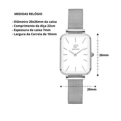 Relógio Feminino Quadrado Elegante Analógico New Port Prata