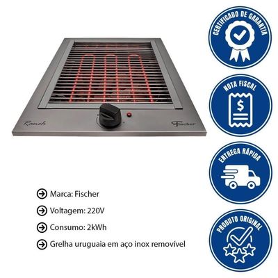 Churrasqueira Elétrica Cooktop Fischer Ranch Com Pedras Vulcânicas 220V 31613(81800)