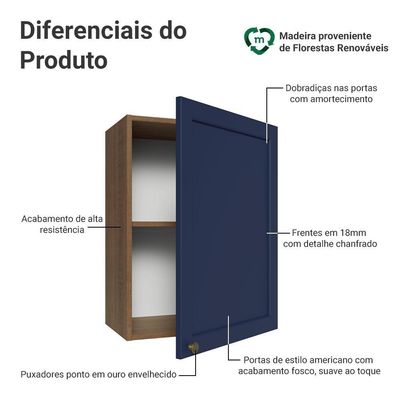 Armário Aéreo 50cm 1 Porta Rustic/azul Vik Madesa Rustic/azul