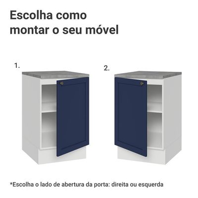 Balcão De Cozinha 50cm 1 Porta Branco/azul Vik Madesa Branco/azul