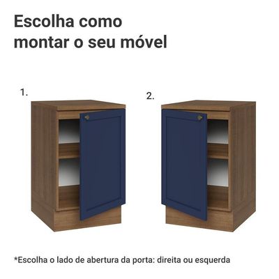 Balcão De Cozinha 50cm 1 Porta Rustic/azul Vik Madesa Rustic/azul