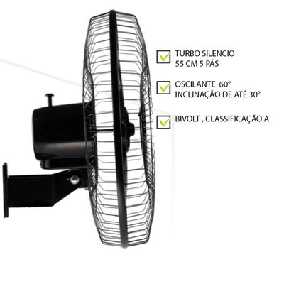 Ventilador De Parede Wap Rajada Pro 60 Turbo 5 Pás Bivolt FW006661