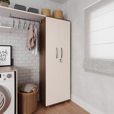 Kit 2 Armário Organizador Multiuso Kiev Lavanderia 2 Portas Mel-perola
