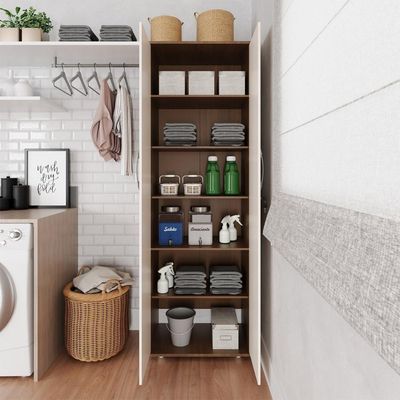 Kit 2 Armário Organizador Multiuso Kiev Lavanderia 2 Portas Mel-perola
