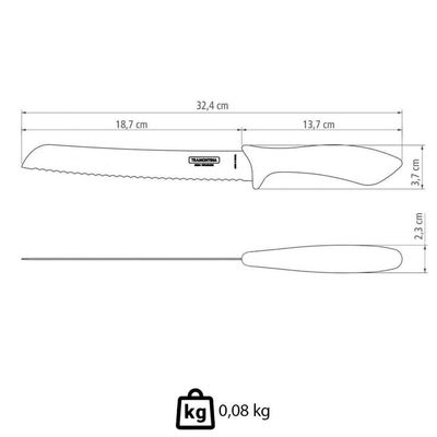 Faca Para Pão Tramontina Affilata Com Lâmina Em Aço Inox E Cabo De Polipropileno Preto 8" 23652108