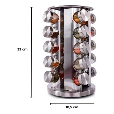Porta Temperos Giratório com 20 Potes Inox