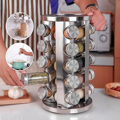 Porta Temperos Giratório com 20 Potes Inox