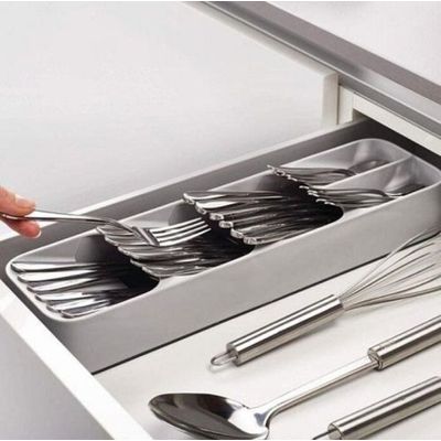 Organizador de Gaveta para Talheres Cinza