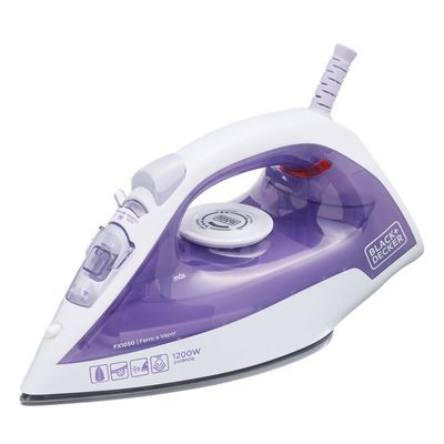 Ferro de Passar Vapor Spray 1200W Black & Decker FX1050 com Base Antiaderente Roxo e Branco 220V