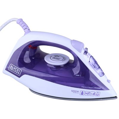 Ferro de Passar Vapor Spray 1200W Black & Decker FX1050 com Base Antiaderente Roxo e Branco 220V