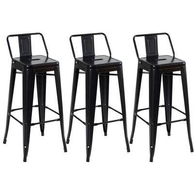 Kit 3 Banquetas Altas Industriais Pretas com Encosto