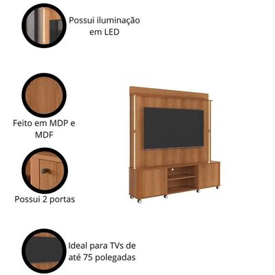 Home Rack Florença Com Led E Rodizios Lukaliam Móveis – Rack Para Tv Sala Moderna