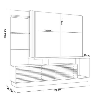 Estante Painel Para Tv 60 Pol 200cm Com Led E Espelho Vitti M07 Cinamomo Off White - Lyam Decor