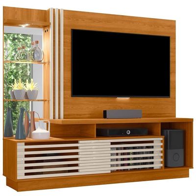 Estante Painel Para Tv 60 Pol 200cm Com Led E Espelho Vitti M07 Cinamomo Off White - Lyam Decor
