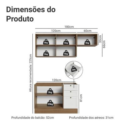 Armário De Cozinha Compacta 180 Cm Vik Madesa 02 Rustic/branco