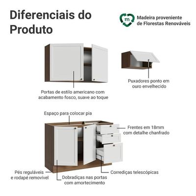Armário De Cozinha Compacta 180 Cm Vik Madesa 02 Rustic/branco