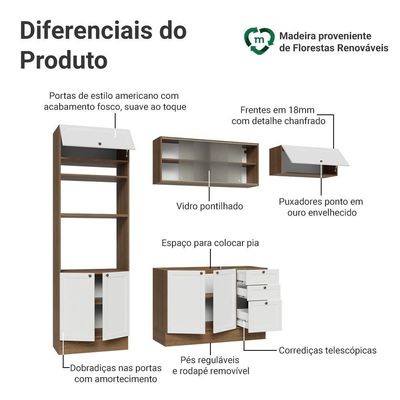 Armário De Cozinha Completa 270 Cm Rustic-branco Vik Madesa 03 Rustic-branco