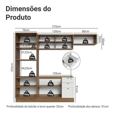 Armário De Cozinha Completa 270 Cm Rustic-branco Vik Madesa 03 Rustic-branco