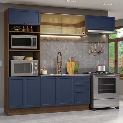 Armário De Cozinha Completa 270 Cm Rustic-azul Vik Madesa 04 Rustic-azul