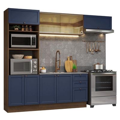 Armário De Cozinha Completa 270 Cm Rustic-azul Vik Madesa 04 Rustic-azul