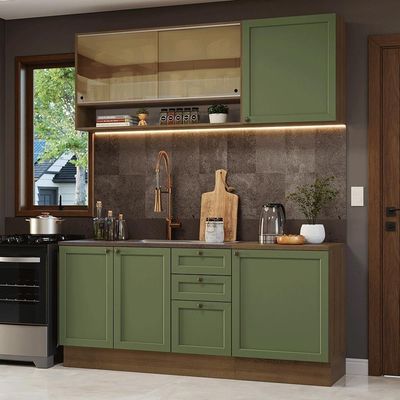 Armário De Cozinha Compacta 180 Cm Rustic-verde Vik Madesa 04 Rustic-verde