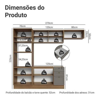 Armário De Cozinha Completa 270 Cm Rustic-cinza Vik Madesa 04 Rustic-cinza