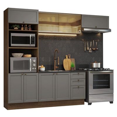 Armário De Cozinha Completa 270 Cm Rustic-cinza Vik Madesa 04 Rustic-cinza