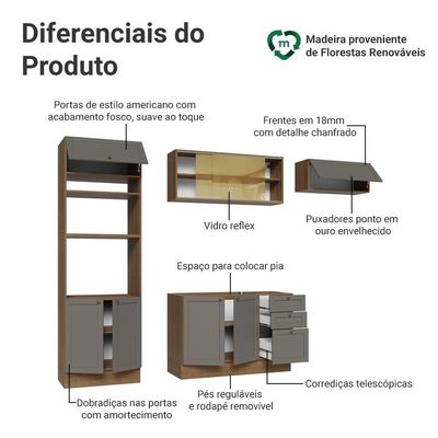 Armário De Cozinha Completa 270 Cm Rustic-cinza Vik Madesa 04 Rustic-cinza