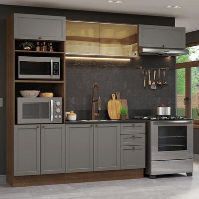 Armário De Cozinha Completa 270 Cm Rustic-cinza Vik Madesa 04 Rustic-cinza