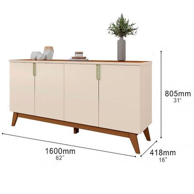 Balcão Buffet Bancada Sala Jantar Recife Off White Com Canela