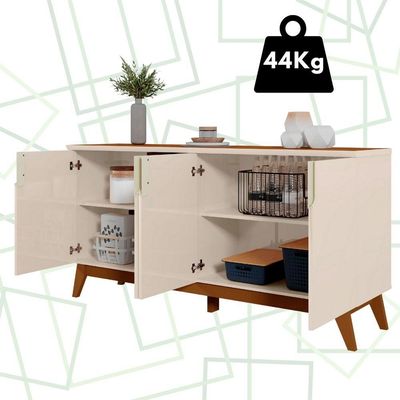 Balcão Buffet Bancada Sala Jantar Recife Off White Com Canela