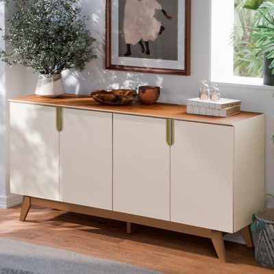 Balcão Buffet Bancada Sala Jantar Recife Off White Com Canela