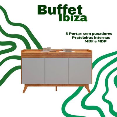 Buffet Aparador Sala De Jantar Estar 3 Portas Ibiza 3 Portas Mel Com Off White