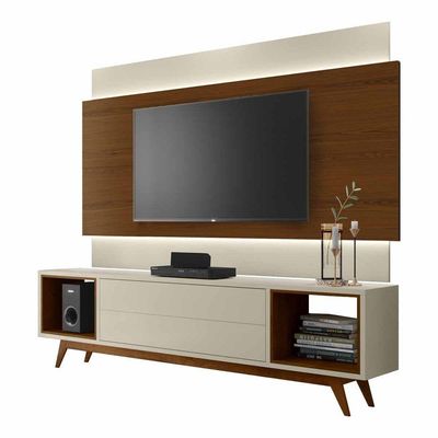 Rack Com Painel Horizon 1.8 Com Led Off White Com Natural - Moveisaqui