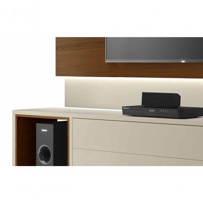 Rack Com Painel Horizon 1.8 Com Led Off White Com Natural - Moveisaqui